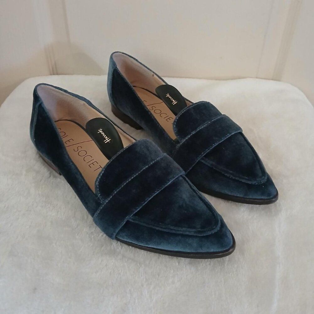 Sole Society Edie Velvet Teal Blue Loafers 8.5 Old Money Classic Preppy